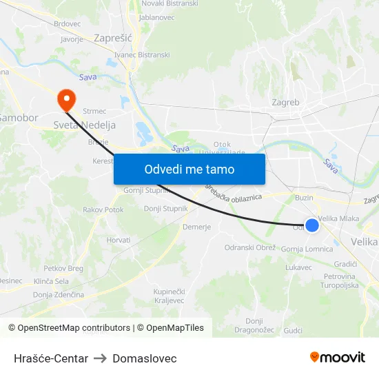 Hrašće-Centar to Domaslovec map