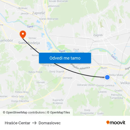 Hrašće-Centar to Domaslovec map