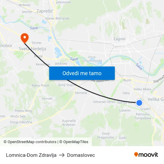 Lomnica-Dom Zdravlja to Domaslovec map