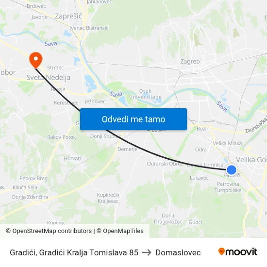 Gradići, Gradići Kralja Tomislava 85 to Domaslovec map
