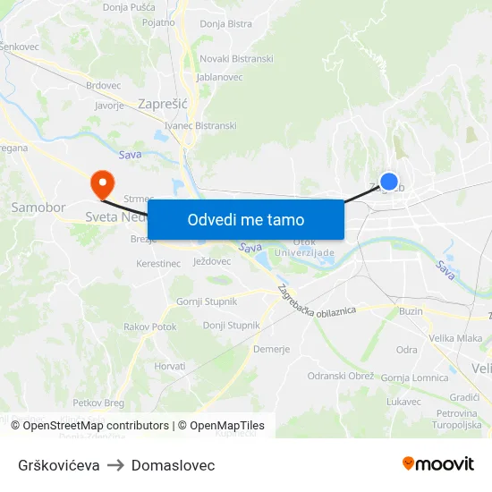 Grškovićeva to Domaslovec map