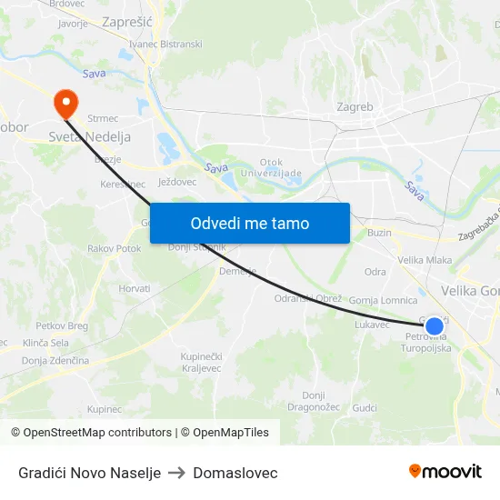 Gradići Novo Naselje to Domaslovec map