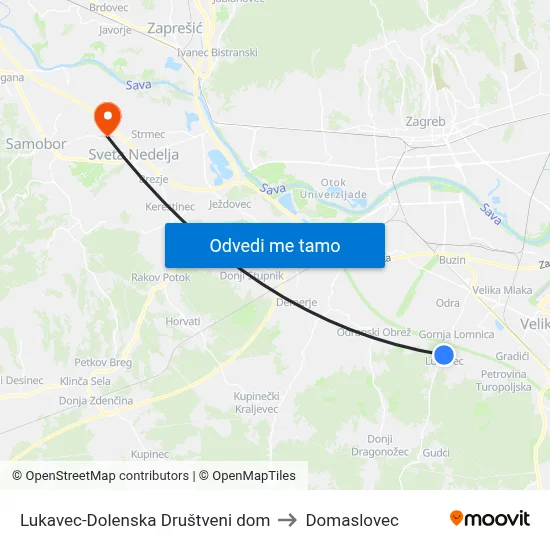 Lukavec-Dolenska Društveni dom to Domaslovec map