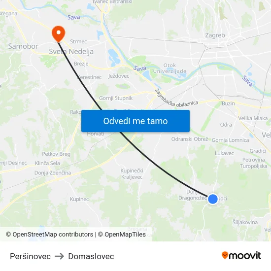 Peršinovec to Domaslovec map