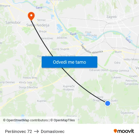 Peršinovec 72 to Domaslovec map