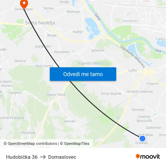 Hudobička 36 to Domaslovec map