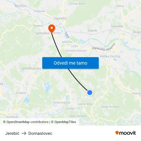 Jerebić to Domaslovec map