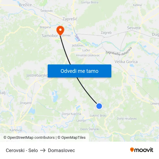 Cerovski - Selo to Domaslovec map