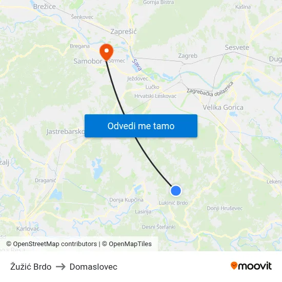 Žužić Brdo to Domaslovec map