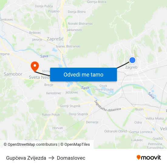 Gupčeva Zvijezda to Domaslovec map