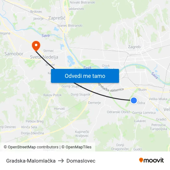 Gradska-Malomlačka to Domaslovec map