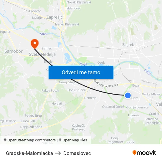 Gradska-Malomlačka to Domaslovec map