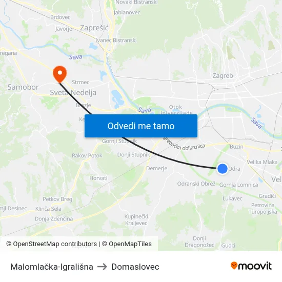 Malomlačka-Igrališna to Domaslovec map