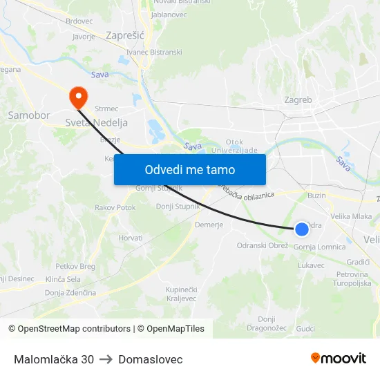 Malomlačka 30 to Domaslovec map