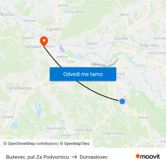 Buševec, put Za Podvornicu to Domaslovec map
