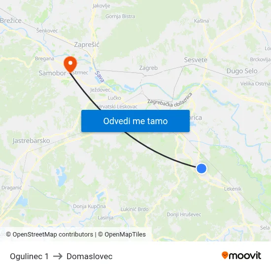 Ogulinec 1 to Domaslovec map