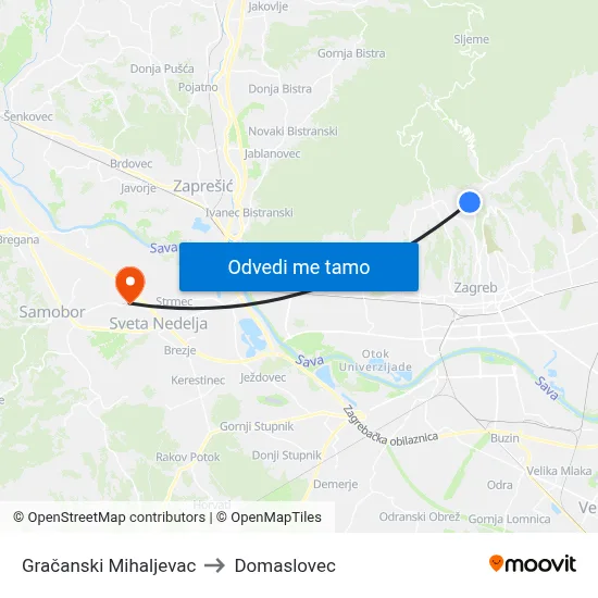 Gračanski Mihaljevac to Domaslovec map