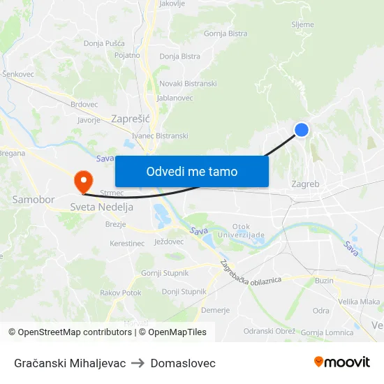 Gračanski Mihaljevac to Domaslovec map