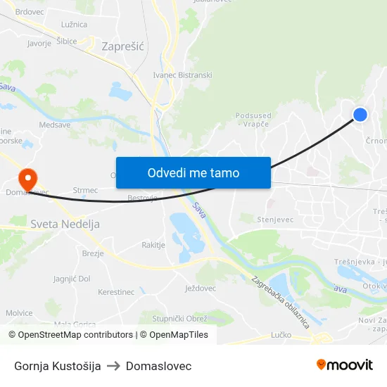 Gornja Kustošija to Domaslovec map