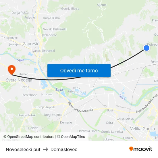 Novoselečki put to Domaslovec map
