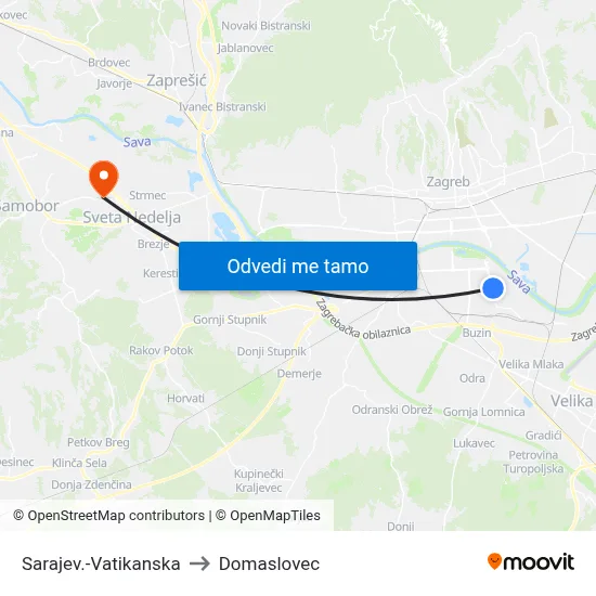 Sarajev.-Vatikanska to Domaslovec map