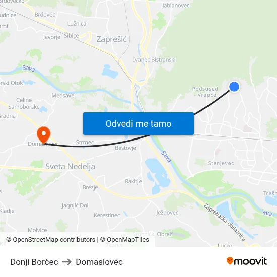 Donji Borčec to Domaslovec map