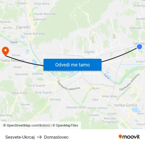 Sesvete-Ukrcaj to Domaslovec map