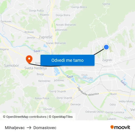 Mihaljevac to Domaslovec map