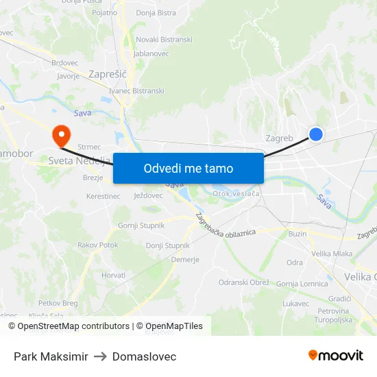 Park Maksimir to Domaslovec map