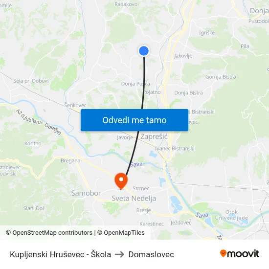 Kupljenski Hruševec - Škola to Domaslovec map