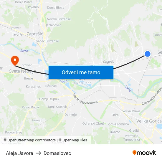 Aleja Javora to Domaslovec map