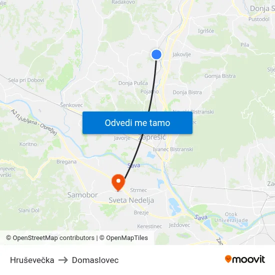 Hruševečka to Domaslovec map