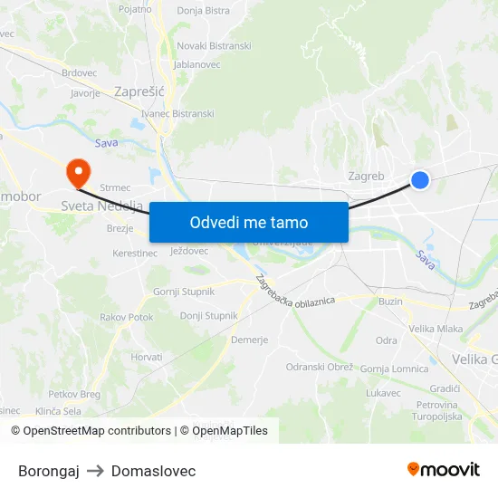 Borongaj to Domaslovec map