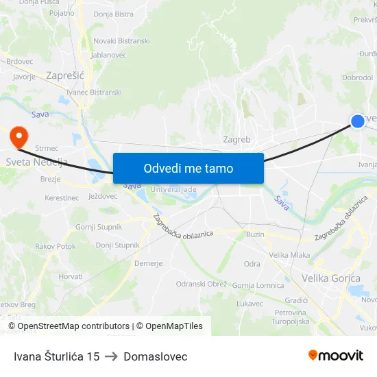 Ivana Šturlića 15 to Domaslovec map