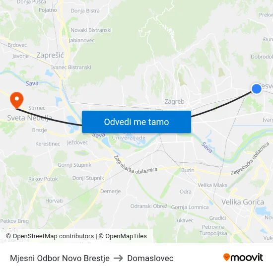 Mjesni Odbor Novo Brestje to Domaslovec map