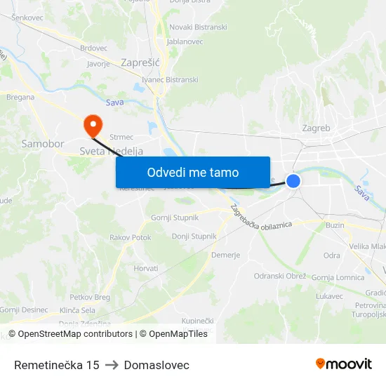 Remetinečka 15 to Domaslovec map