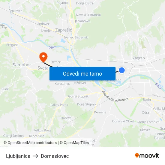 Ljubljanica to Domaslovec map