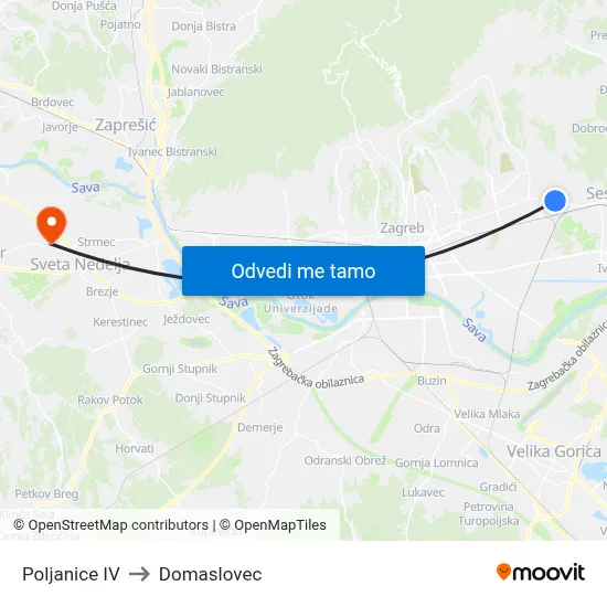 Poljanice IV to Domaslovec map