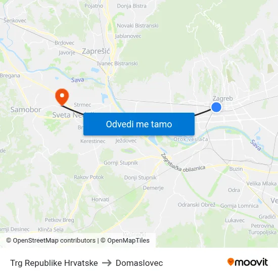 Trg Republike Hrvatske to Domaslovec map