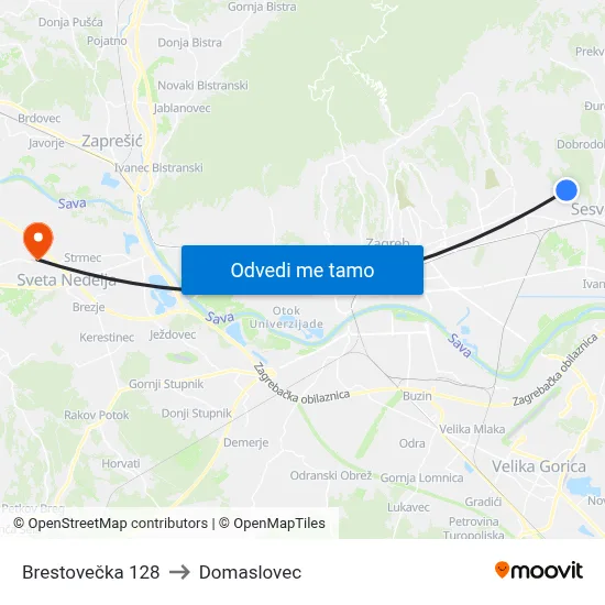 Brestovečka 128 to Domaslovec map