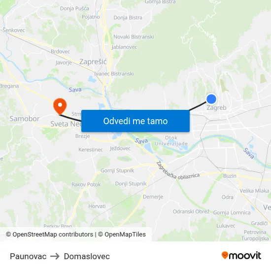 Paunovac to Domaslovec map