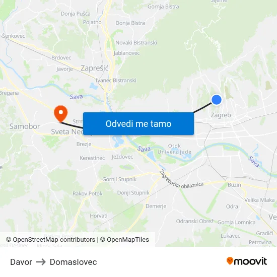 Davor to Domaslovec map