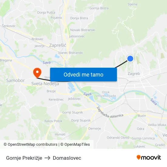 Gornje Prekrižje to Domaslovec map