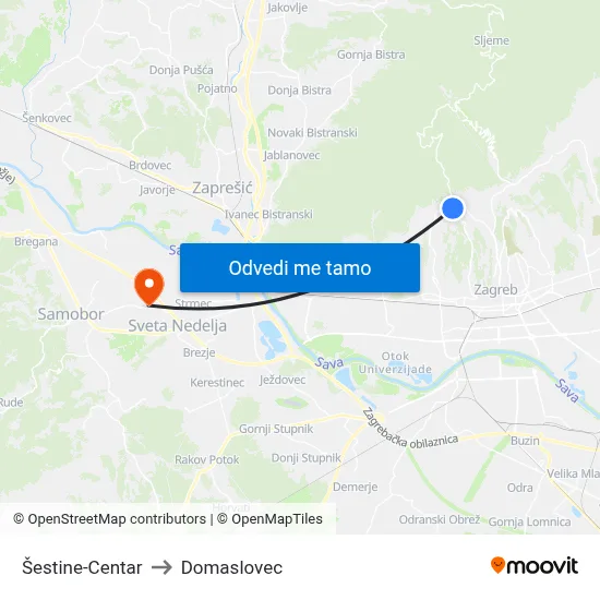 Šestine-Centar to Domaslovec map