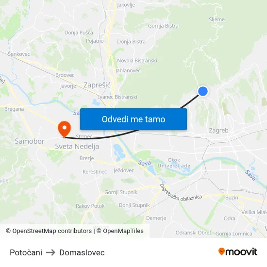 Potočani to Domaslovec map