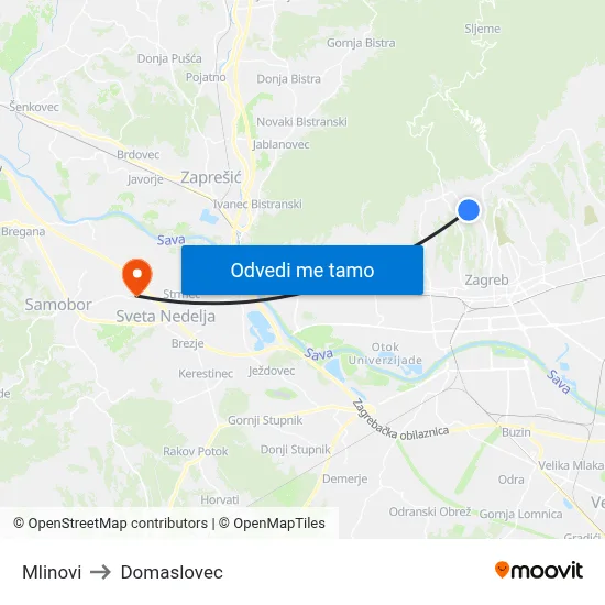 Mlinovi to Domaslovec map