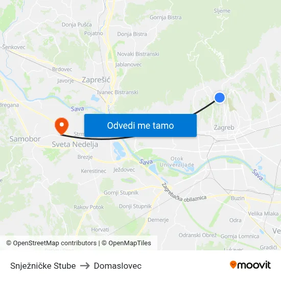 Snježničke Stube to Domaslovec map