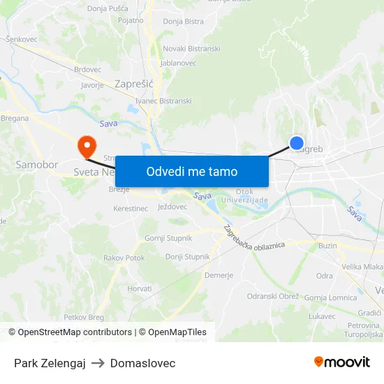 Park Zelengaj to Domaslovec map