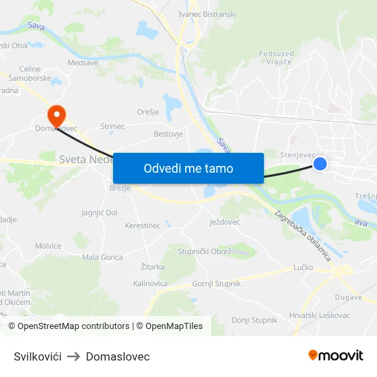 Svilkovići to Domaslovec map
