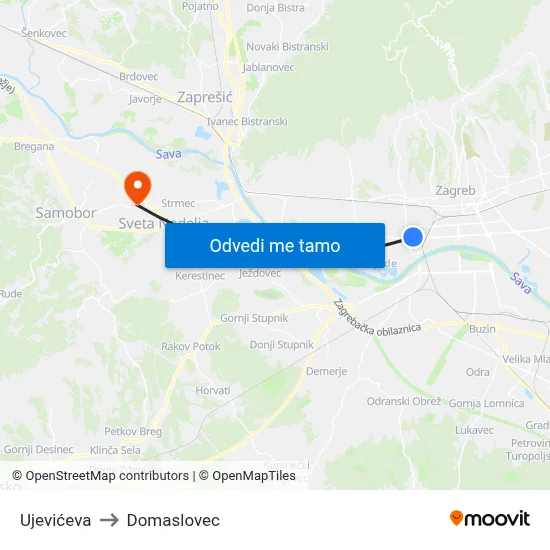 Ujevićeva to Domaslovec map